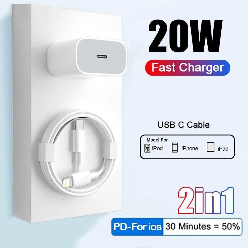 Быстрое зарядное устройство USB C мощностью 20 Вт для iPhone 11 12 13 14 Pro Max mini Type C, быстрая зарядка для iPhone 8 Plus XR XS MAX, кабель USB C
