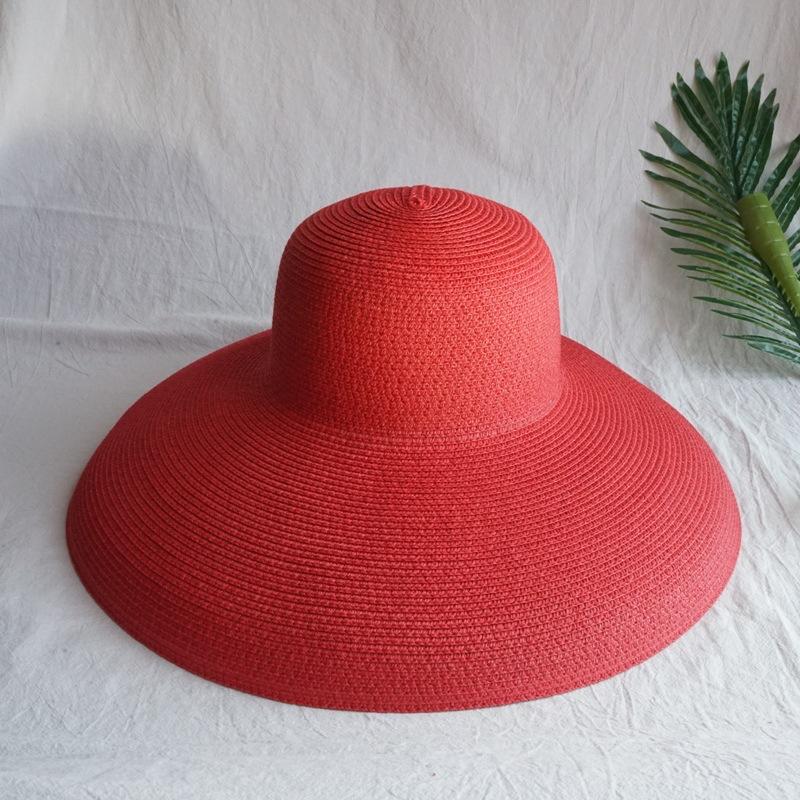 French Retro Women'S Summer Black Red Big Brim Sunshade Vacation Beach Sun Bell Hepburn Straw Hat