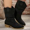 Female Shoes On Sale 2024 New Slip On Women's Boots Spring Autumn Pointed Toe Solid High Tube Chunky Heels Plus Size Boots