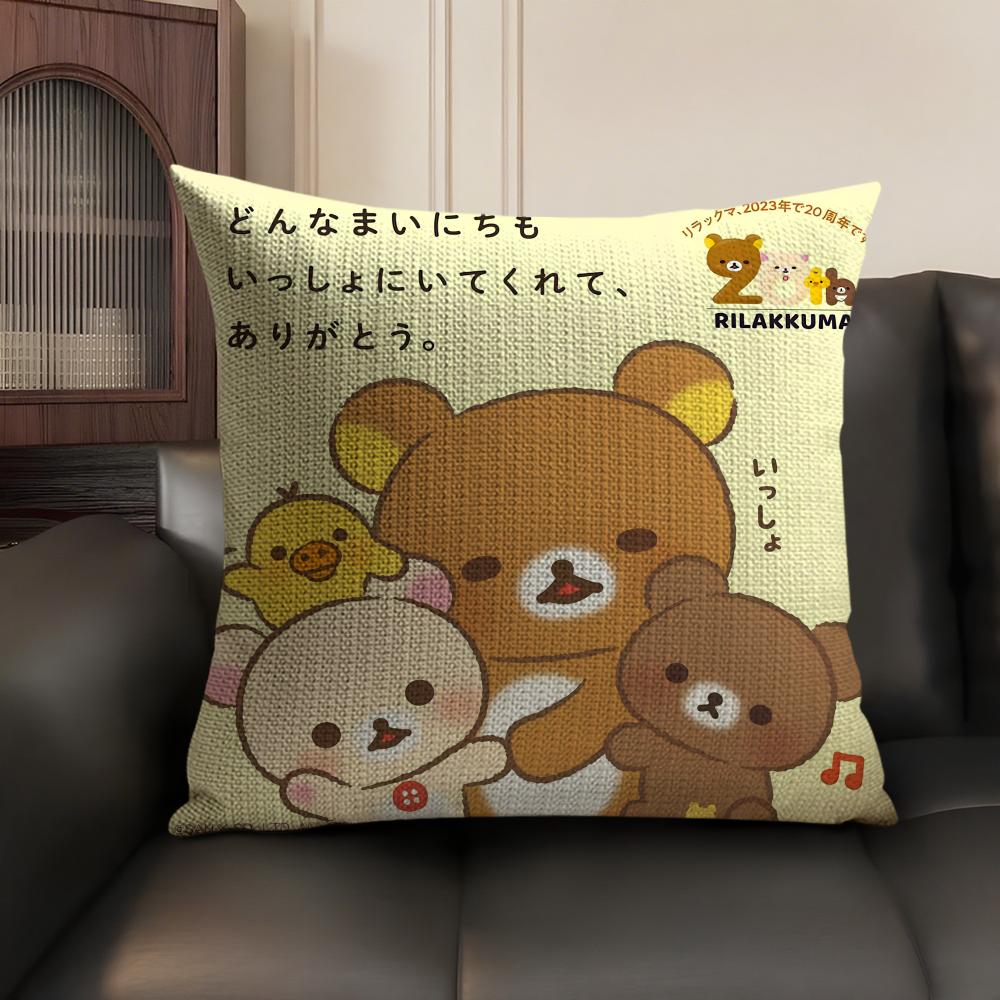 Милая мультяшная аниме наволочка R-Rilakkuma из натурального льна, органической ткани, с двусторонней печатью, для дивана, домашнего декора, подарок