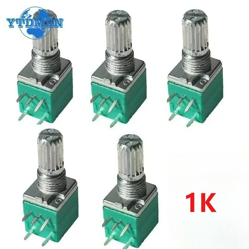 5PCS RK097 Potentiometer 5Pin RK097G B10K 1K 5K 20K 50K 100K 500K 15mm Audio Shaft Amplifier Sealing Rotary Potentiometers Kit