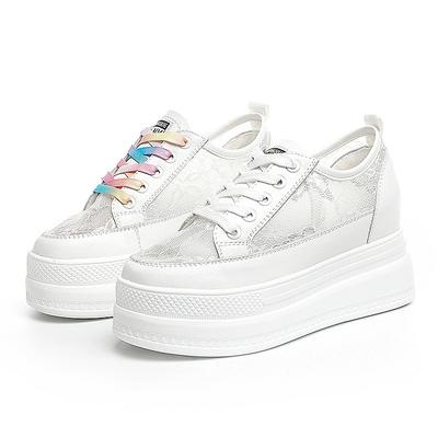 Модные женские лоферы 8 см, летний стиль 2025, повседневная обувь на толстой подошве с кружевной сеткой