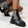Ботильоны на толстой платформе с леопардовым принтом для женщин, на шнуровке, на высоком каблуке, мотоциклетные ботинки, женские, в стиле панк, из искусственной кожи, короткие ботильоны 42