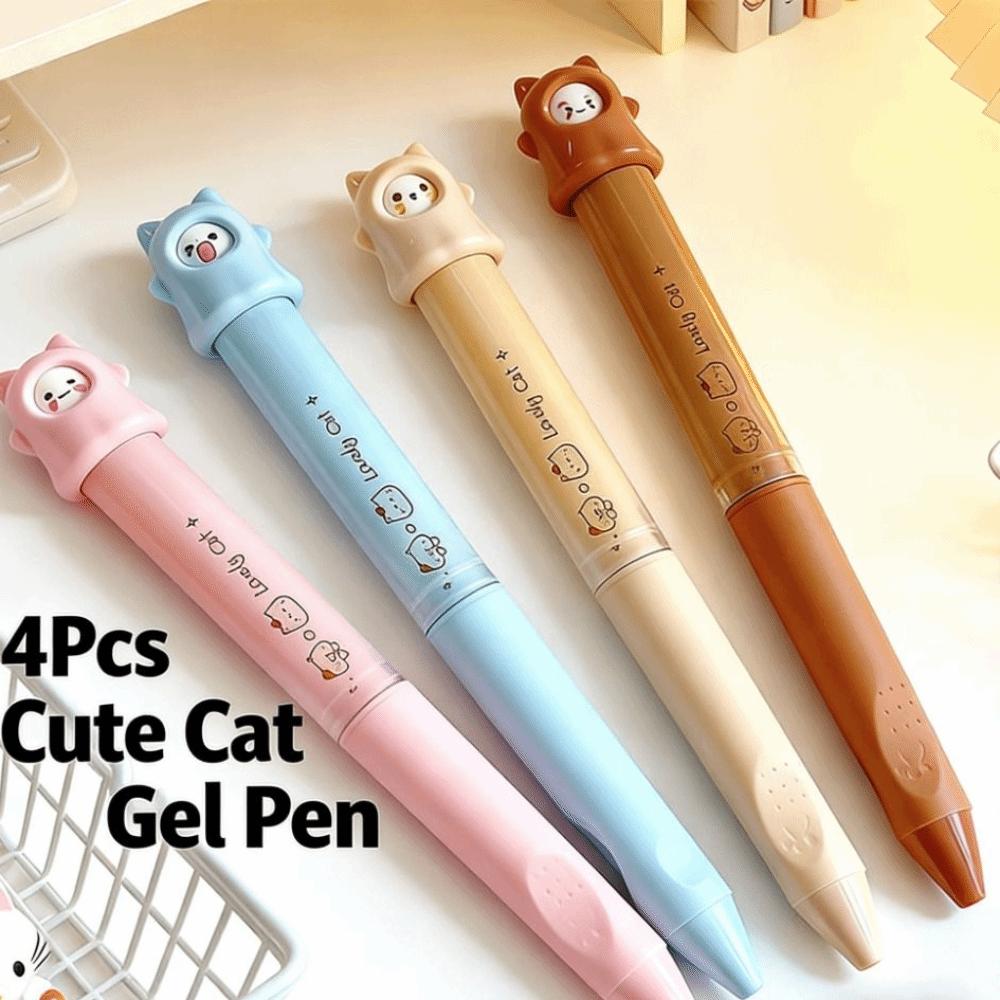 4Pcs Variable Moods Black Ink Exam Pens 0.5 Mm Kawaii Cartoon Pens New Cat Gel Pen Set Student