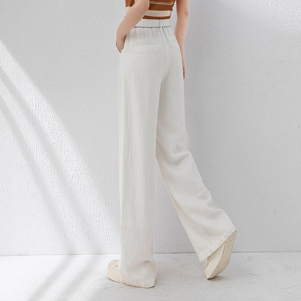 Tencel linen pants, high-waisted loose wide-leg pants for women, summer drape long pants, slimming linen straight-leg Tencel linen