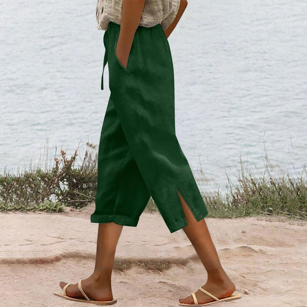 Women's Fashion Loose Casual Solid Colour Cotton Linen Casual 7/10 Pants