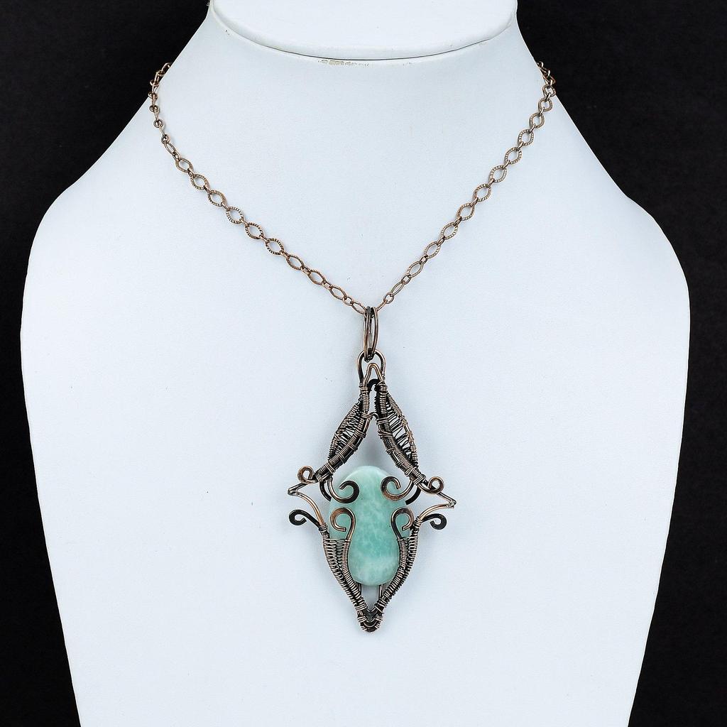 Амазонит Медный Кулон Ювелирные изделия, обернутые медной проволокой Ручной работы Бохо Кулон Кулон, обернутый медной проволокой Подарок для мамы Ювелирные изделия с драгоценным камнем Амазонит