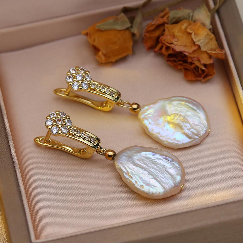 Серьги SENIKO с натуральным пресноводным большим жемчугом в стиле барокко, модные серьги-капли с кубическим цирконием и жемчугом для женщин, вечерние ювелирные изделия