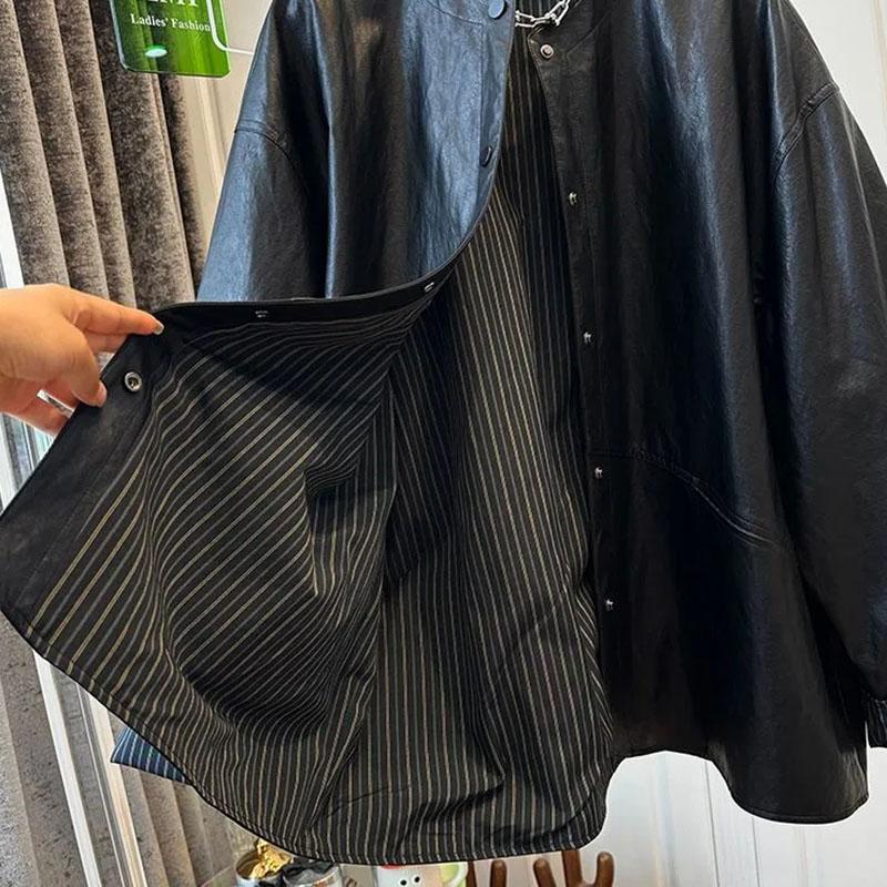 Пальто женское утолщенное плюшевое осенне-зимнее оверсайз свободное повседневное хлопковое кожаное