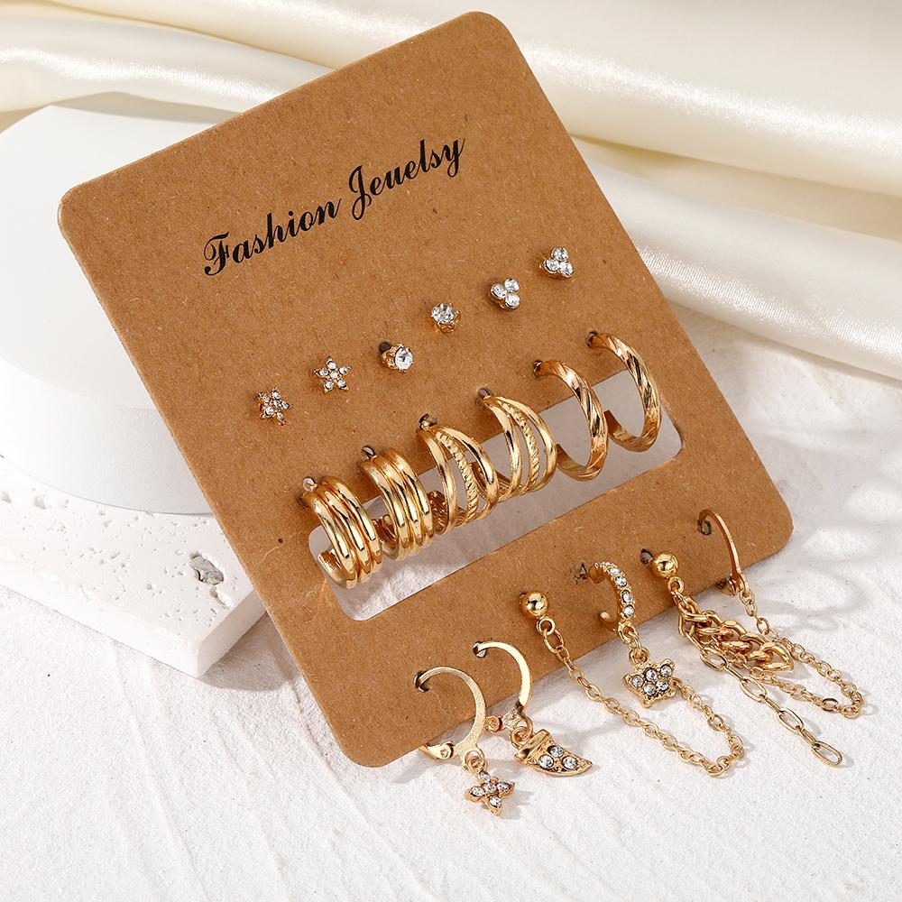 Набор из 18 предметов, студенческие аксессуары, подарочный комплект серег с бриллиантами Deluxe, трехслойные серьги для вечерние девочек, набор милых сережек с кисточками и полыми бабочками