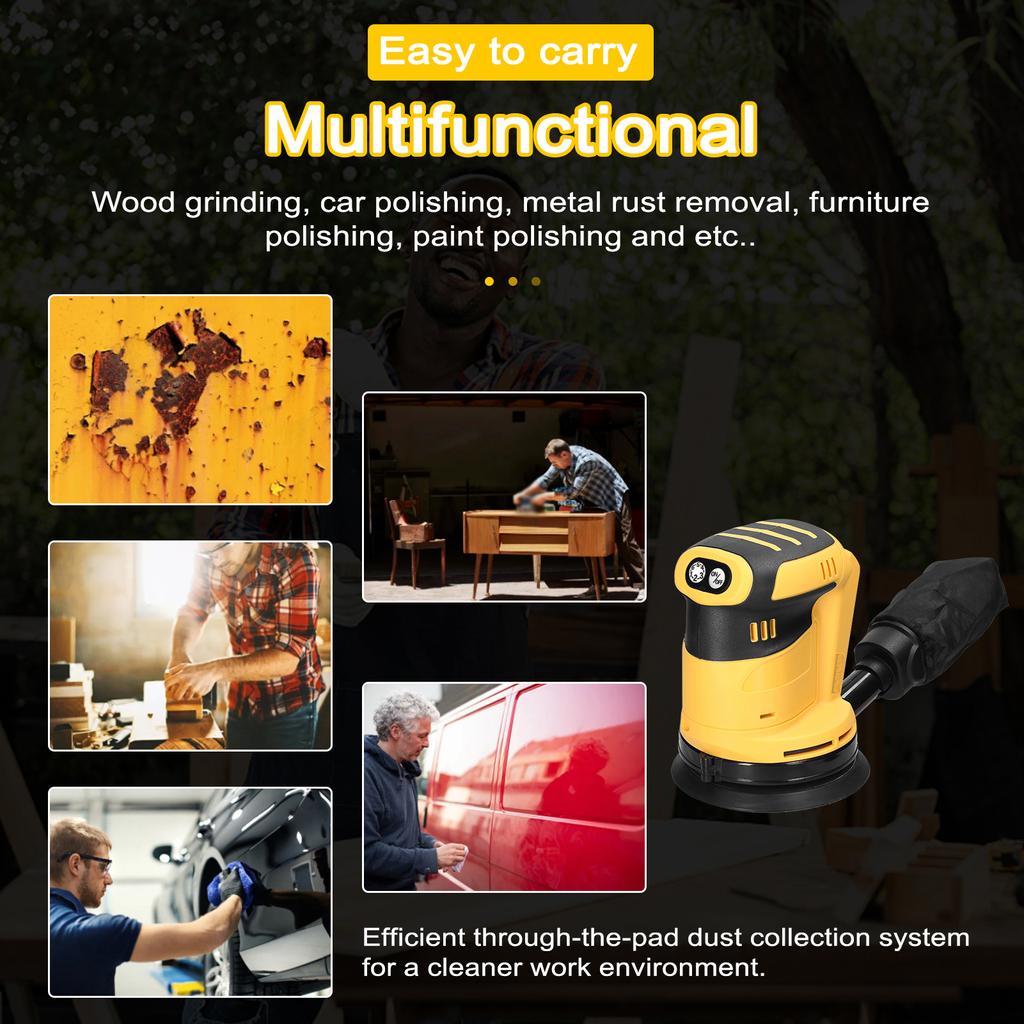 125mm Brushless Motor Cordless Orbital Sander Wood Grind Tool Electric Car Polisher Multifunctional Wood Metal Waxing Polishing Grinding Sanding Machi