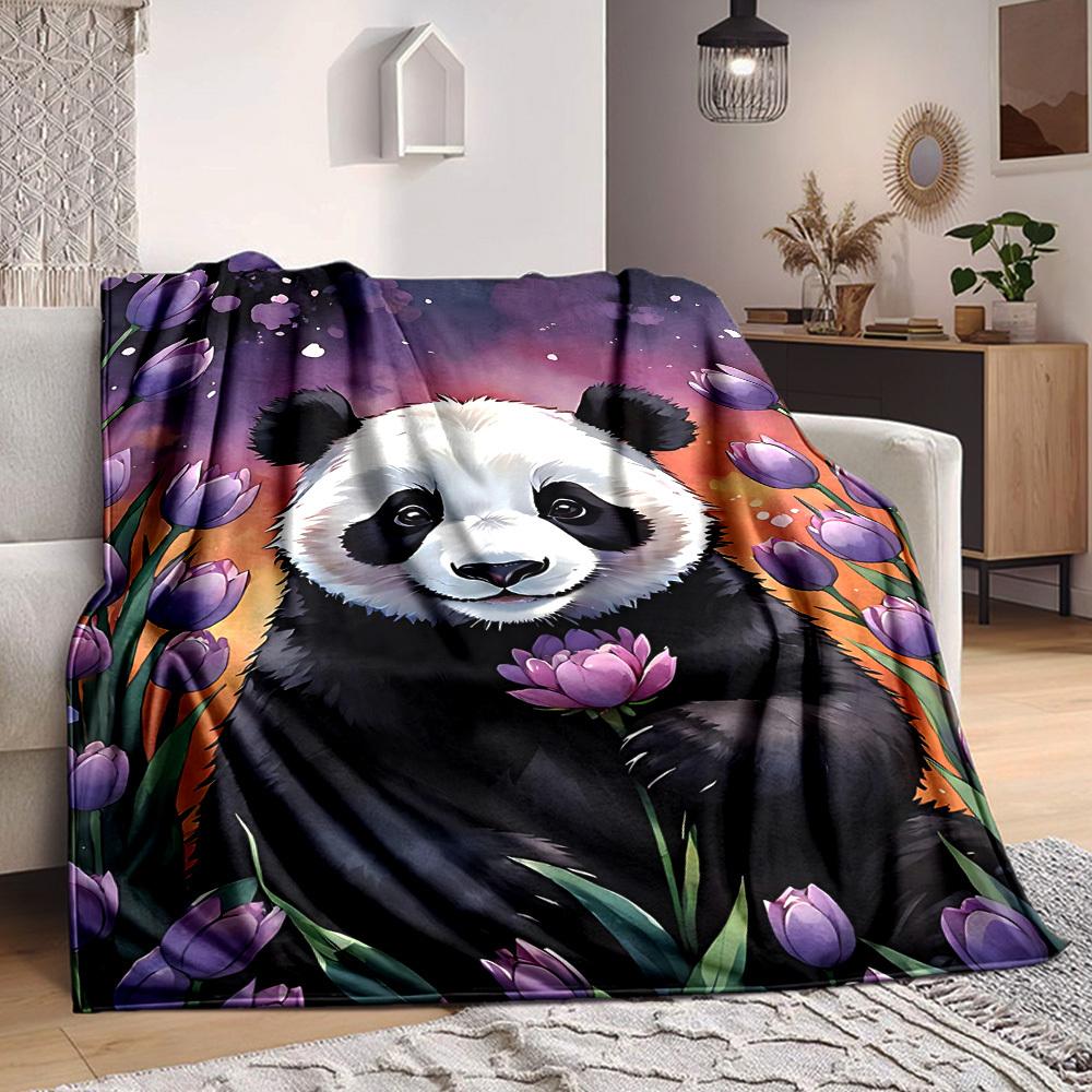 1pc Panda Flower Garden Blanket - Lightweight Flannel Fleece with Digital Printing, Soft Warm for Sofa, Travel, Camping, Office yy251018302