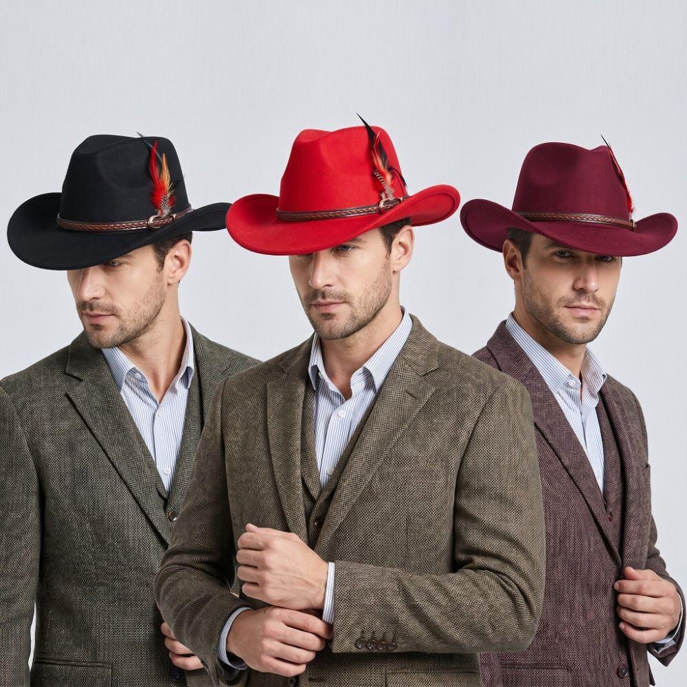 Fedora Hat Feather Decors Fedora Hat Dress Up Bucket Hat Woolen Top Hat Costume Cosplay Cap