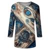 Trendy Vintage 3/4 Sleeve Top For Women ,Ladies Casual Three Quarter Sleeve Round Collar Printed T-Shirt Blouse