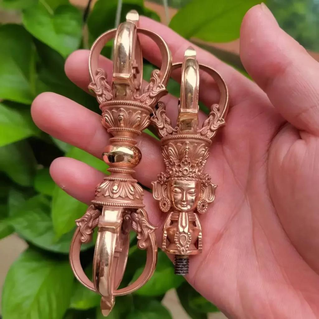 1PCS Craftsmanship Tibetan White Copper Diamond Bell and Pestle Precision Nine Leg Bell Feng Shui Ornament