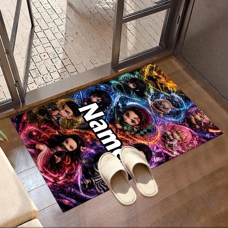 Custom Name Personalized Demon Slayer Print Carpet, Versatile Home Decor Rug, for Playroom, Apartment, Balcony, Entryway, Hallway Gift