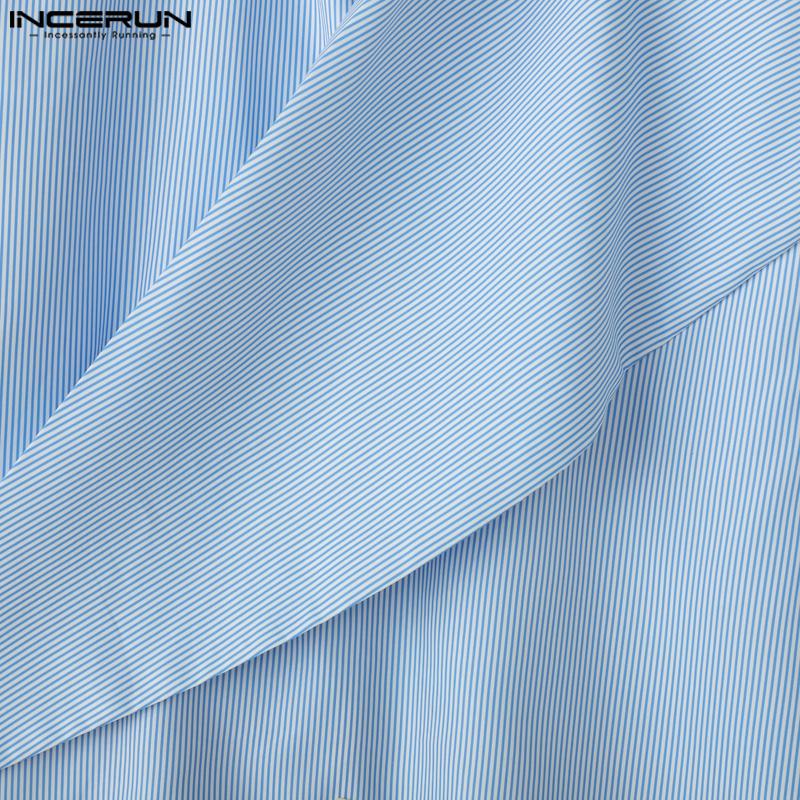INCERUN Men Long Sleeve Front Cross Irregular Layers Patchwork Striped Casual Cape Shirts