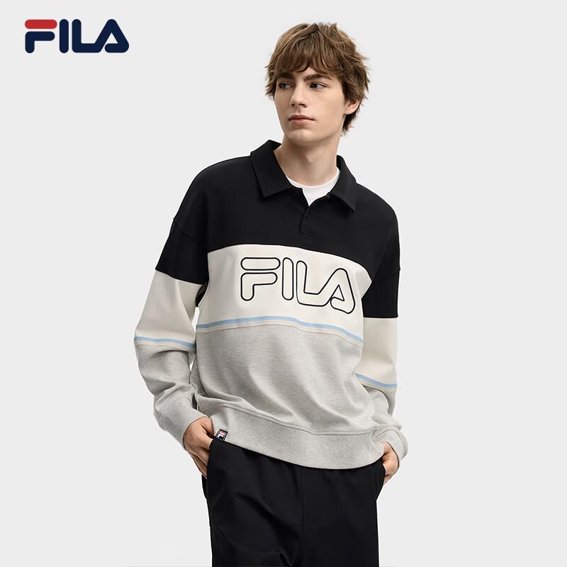 Fila Мужская вязаная рубашка-поло с длинным рукавом в стиле колор-блок