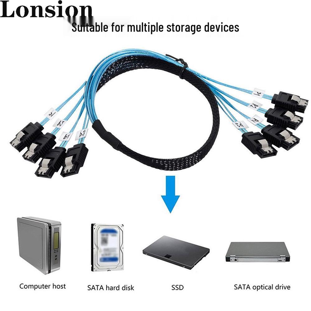 Плетеный кабель для жесткого диска 4x SATA на 4x SATA 4.0 180°