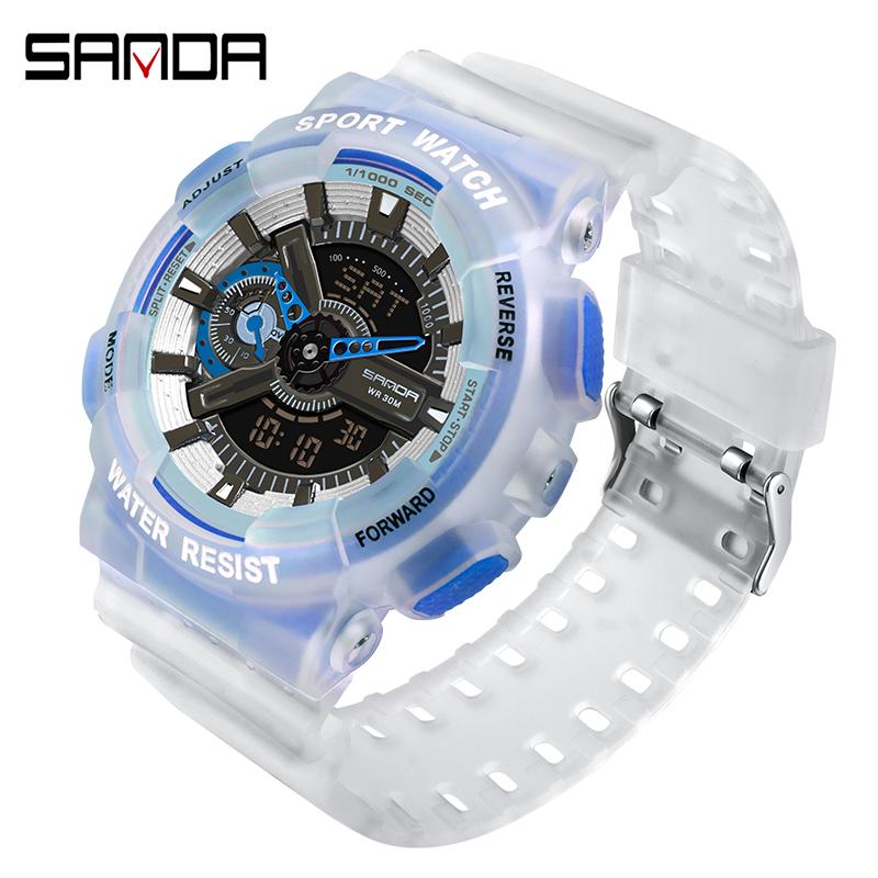 SANDA Sports and Leisure Watch Male Students Trendy Fashion Function Night Light Dual -display Digital Couple Electronic Watches