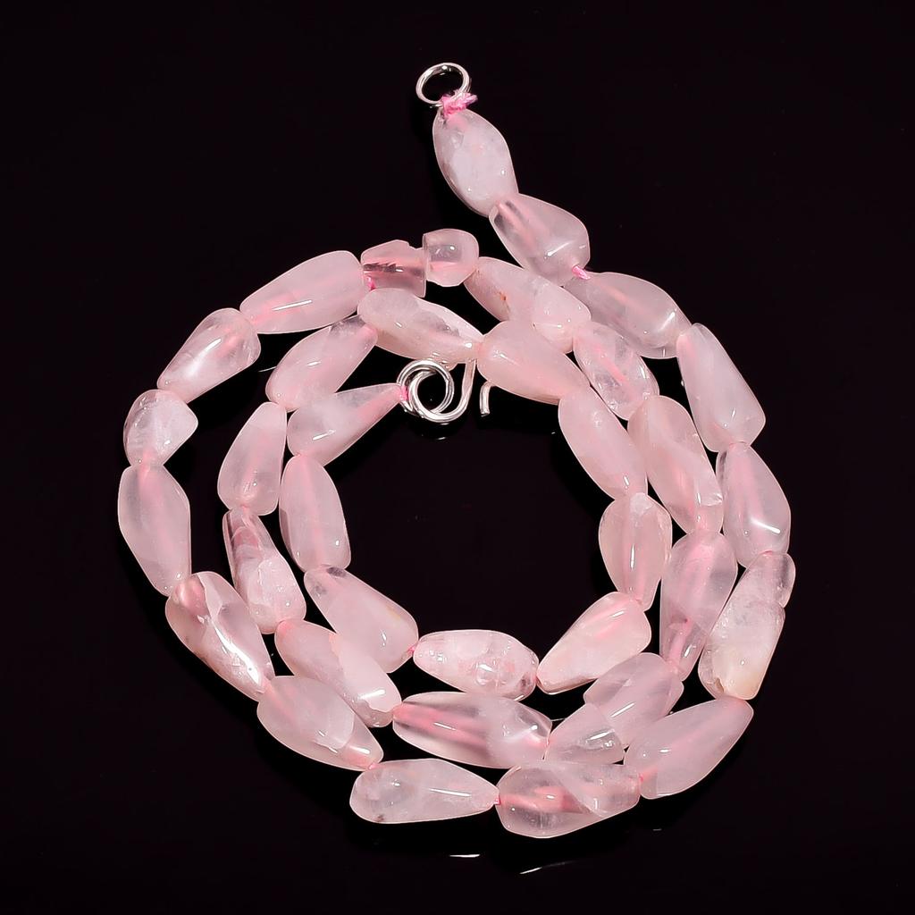Natural Rose Quartz Gemstone Fancy Smooth Beads Necklace 17" UB-3508 UB-3508