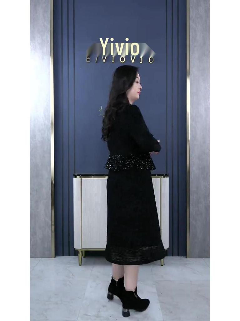 Spring Luxury Sequin Lace Velvet Embroidered Casual Dress for Plus-Size Women