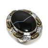 Banded Agate Gemstone Two Tone 925 Sterling Silver Jewelry Ring Size 9.5