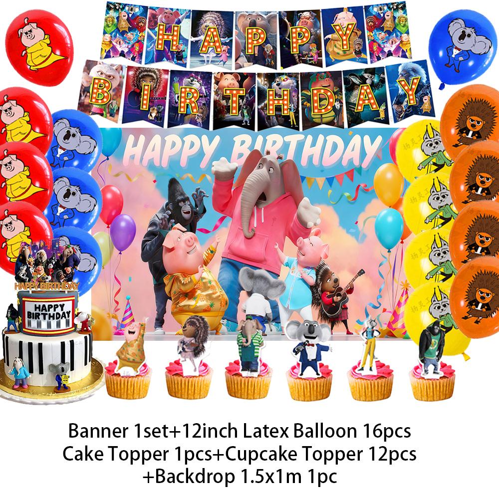 Фильм Поет Голос Животные Тема День Рождения Украшения Принадлежности Набор Шаров Топперы для Торта Баннер Мультяшный Фон Ребенок Малыш Подарок