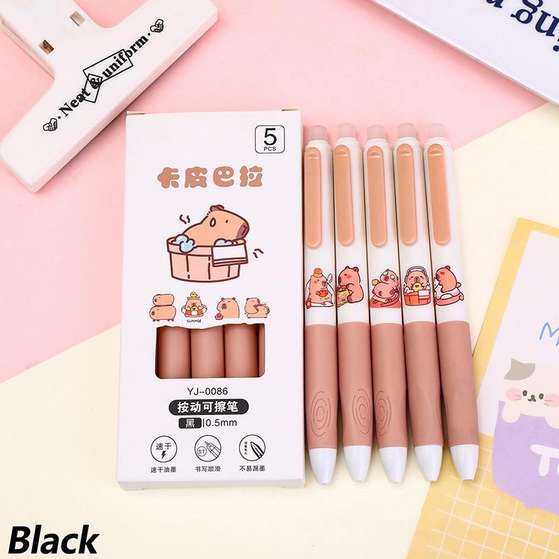 5 шт. милые гелевые ручки Capybara набор ручек Kawaii быстросохнущие синие стираемые ручки офисные школьные принадлежности Kawaii эстетические канцелярские принадлежности