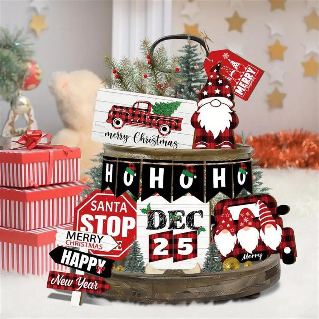 Рождественские украшения для многоярусного подноса, рождественский декор для стола, рождественский декор для зимней фермы, домашнего декора, полки для вечеринки(8pc)