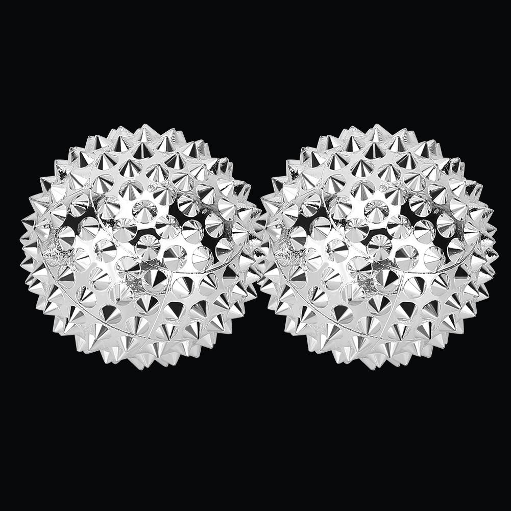 1 Pair Magnetic Massage Ball Hand Massage Acupressure Therapy Ball Silver