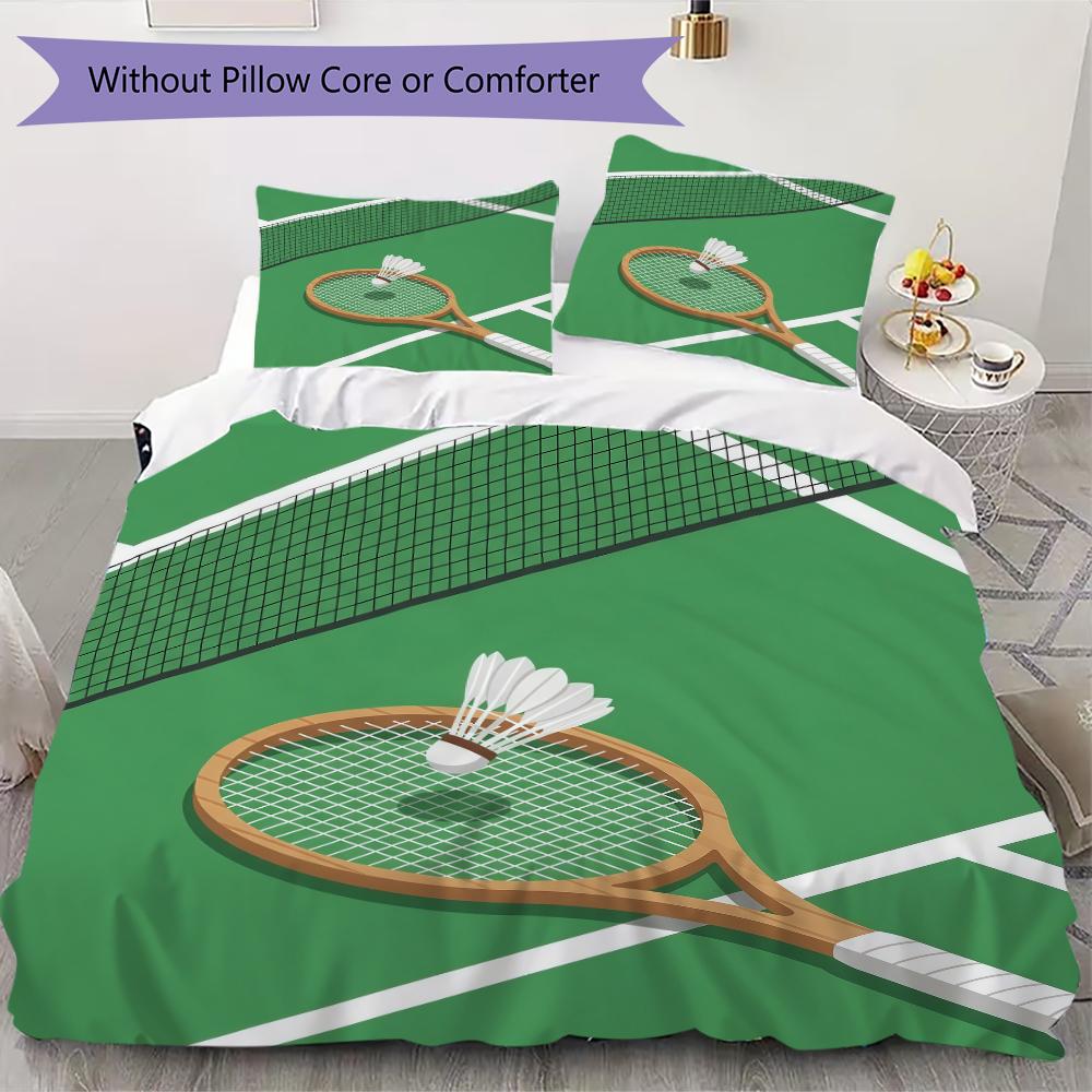 Tennis and Fun Ping Pong Pattern Bedding uilt Set uilt Cover Pillowcase Home Decoration Birthday Gift (1 * duvet cover + 2 * pillowcase without core)