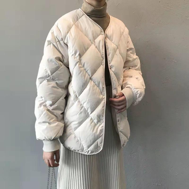 Collarless Rhombus Down Cotton Clothes Women's Autumn and Winter New Loose and Light Short Jacket Bread Clothes