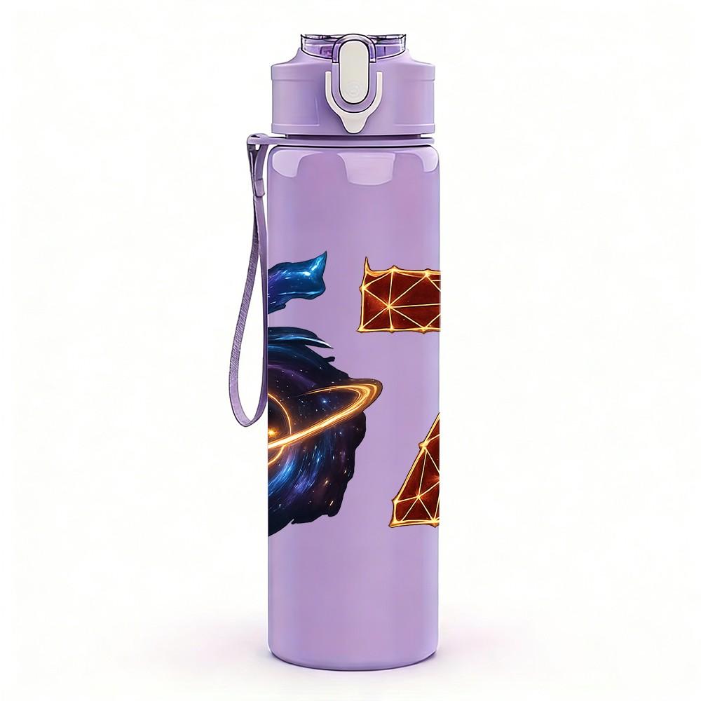1PC Cosmic Galaxy Number 67 Pattern 750ml Color Plastic Sports Water Bottle Leakproof Flip Straw Lid Suitable for Sports Office Home Use