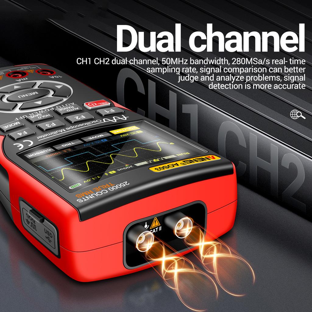 Ручной осциллограф-мультиметр 3-в-1, двухканальный генератор сигналов, полоса пропускания 50 МГц, высокая частота 280 мс/с