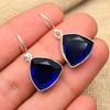 Blue Sapphire Lab-Created Gemstone Handmade 925 Solid Sterling Silver Jewelry Earrings