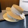 Hat Female Summer Travel Beach Sunshade Sunscreen Hat Flat Top French Temperament Bow Straw Hat