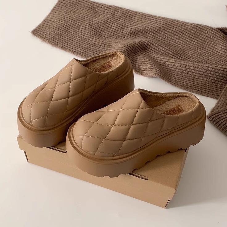 Черные тапочки-мешки на толстой подошве для верхней женской одежды 2025 года, новые зимние бархатные теплые туфли с одной педалью