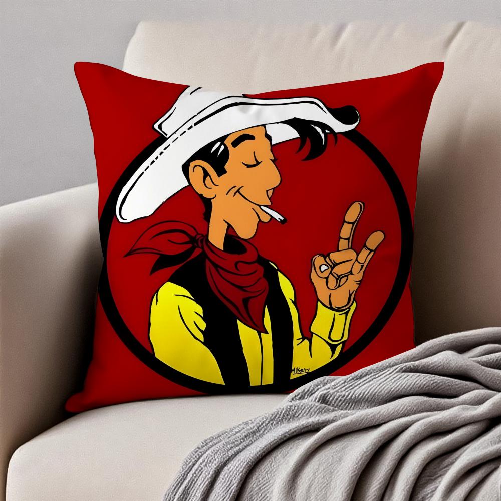 Classic Western Cartoon LLucky Luke Cushion Cover Pillowcase Antidustmite Invisible Zipper Short Plush Sofa Cushion