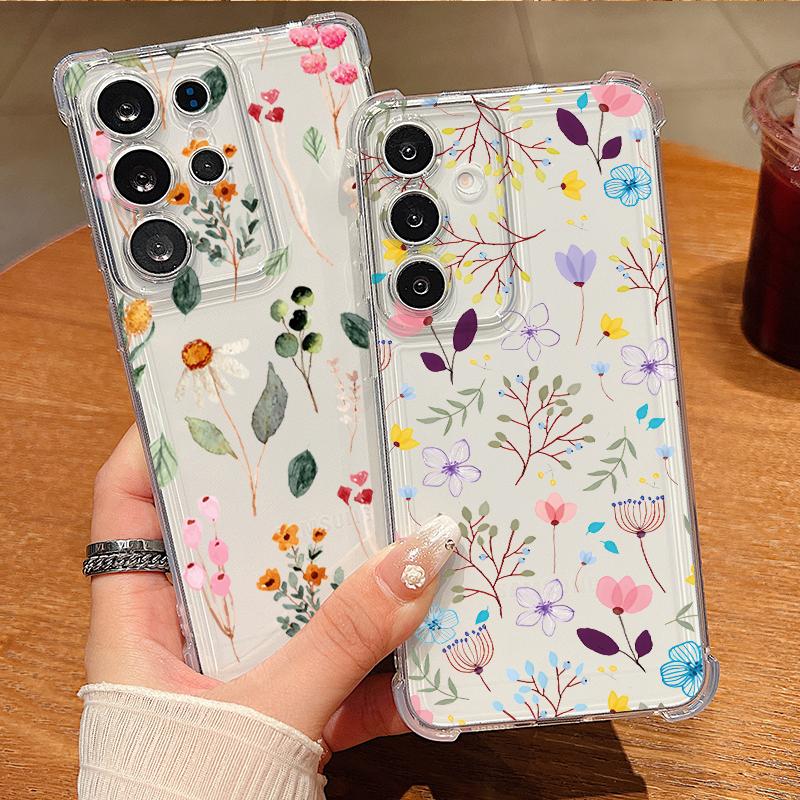 Чехол для телефона с узором из разноцветных цветов для Samsung Galaxy S26 S25 S24 S23 Ultra S22 Plus S21 S24 S25 FE Прозрачный Ударопрочный Мягкий Чехол