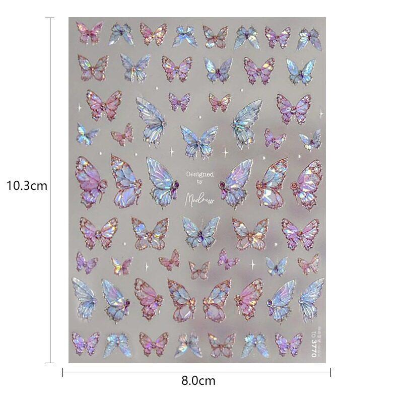 Butterfly Manicure Bronzing Laser Butterfly Bow Nail Stickers 3D Nail Decals Three-dimensional