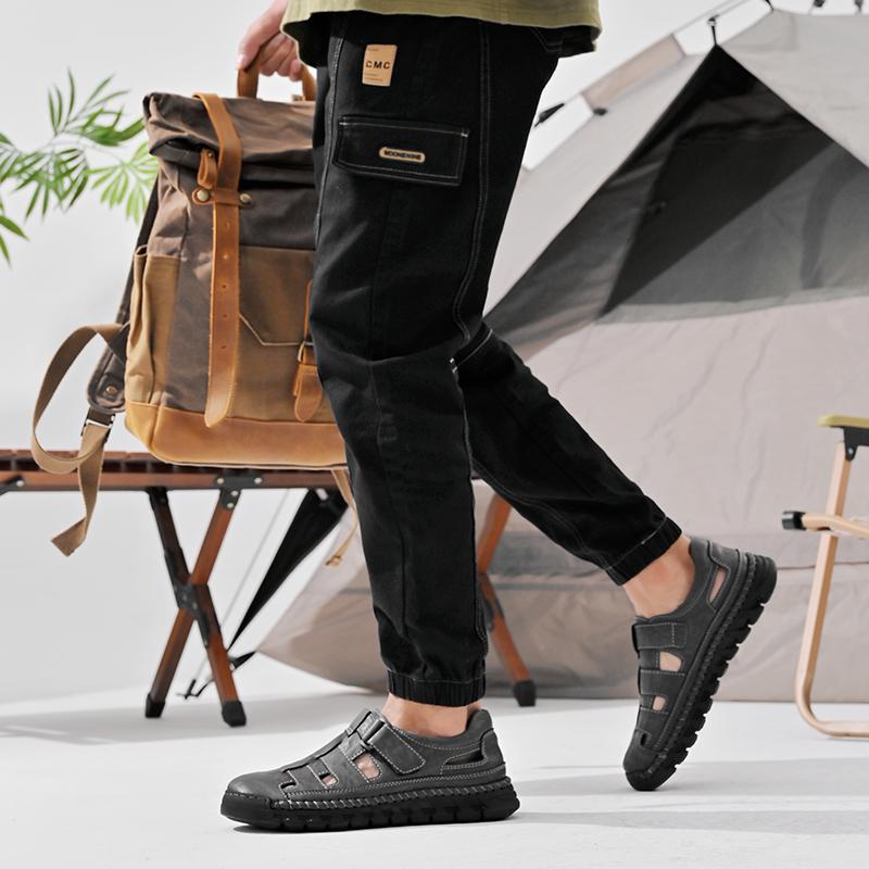 Mens Sport Sandals Breathable Outdoor Fisherman Shoes Adjustable Closed Toe Summer Leather Loafters