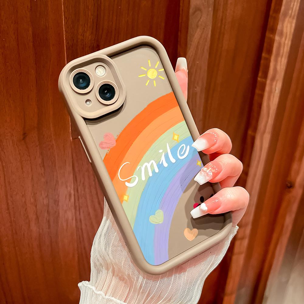 Colorful Rainbow Smile Face Pattern Phone Case for iPhone Samsung Galaxy Xiaomi Redmi POCO HUAWEI Honor Shockproof Rubber Cover Casing