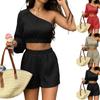 Женский короткий топ с открытыми плечами и высокой талией, комплект шорт