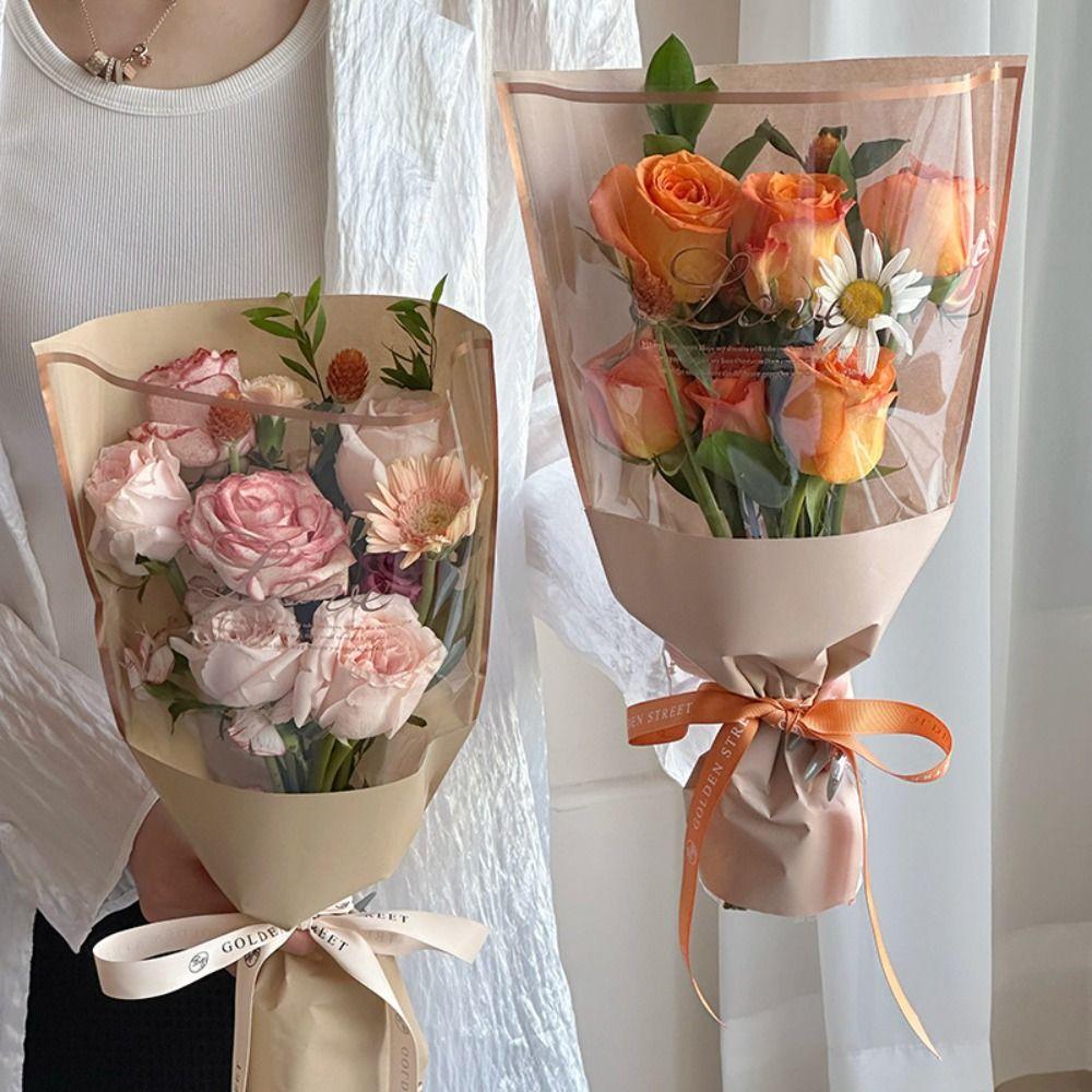 20PCS Transparent Flower Packaging Bag Kraft Paper Flower Paper Bag Valentine's Day Gift