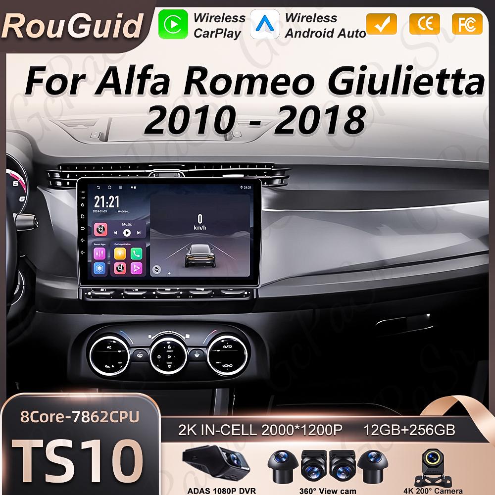 Android 16 Carplay For Alfa Romeo Giulietta 2010 2011 2012 2013 - 2018 Multimedia Player Wireless 5G Wifi 2k GPS DVD Bluetooth