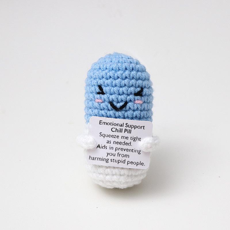 New Handmade Knitted Capsule Doll With Positive Card Home Room Decoration Funny Crochet Emotional Support Capsule Ornament Gifts