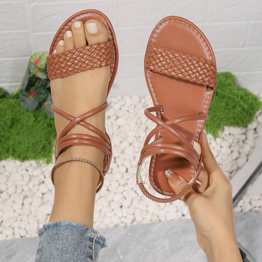 Large Size Sandals Women Summer Outer Wear Fashion Hundred Woven Flat Roman Sandals