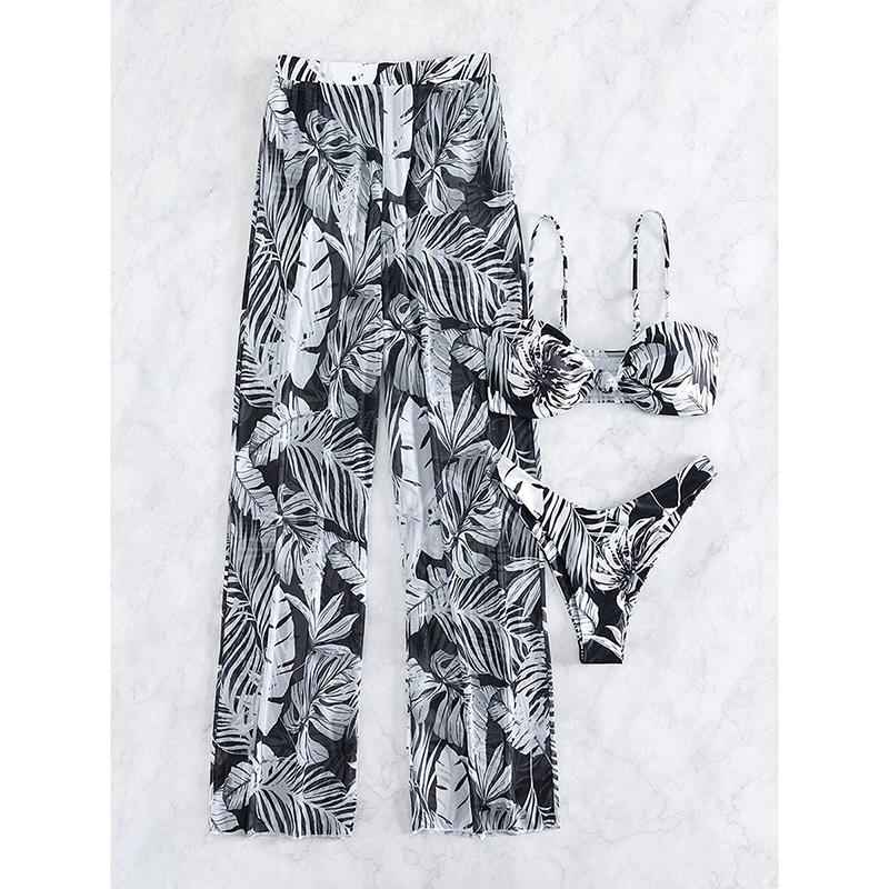 Принт Трехкомпонентное бикини с длинными брюками Купальник Женский Купальный костюм Женский Купальщик Купание Плавание Купальный костюм Пляжная одежда