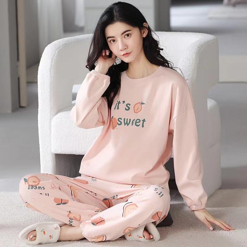 Soft and Comfy Sleepwear Women Printing Long Sleeve Top Loose Pants Sleeping Suits